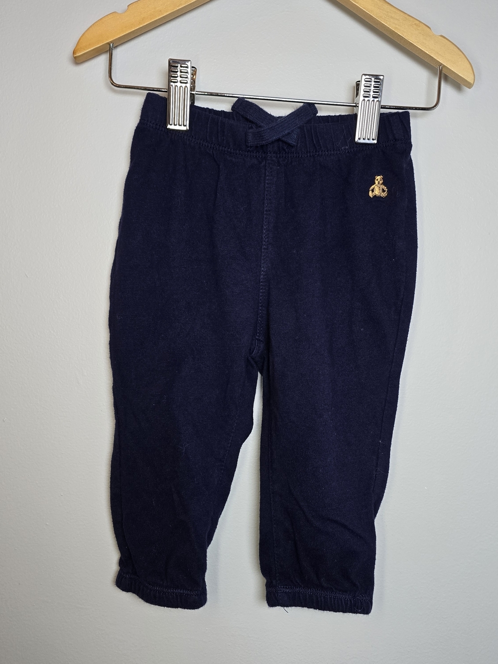 Navy Baby Bottoms with Gold Embroidered Logo Pull On Joggers 6-12M